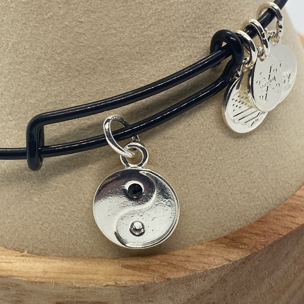 Alex and Ani ☯️Yin Yang☯️ Shiny Silver Charm Bangle Bracelet/Like New - Picture 3 of 7